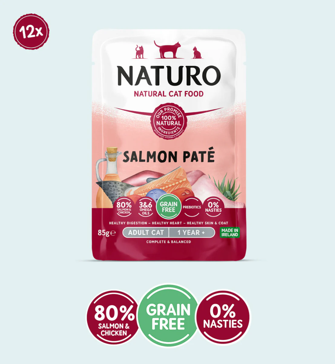 Adult Cat Salmon Pate – Grain Free Cat Food | 85g Pouches x 12