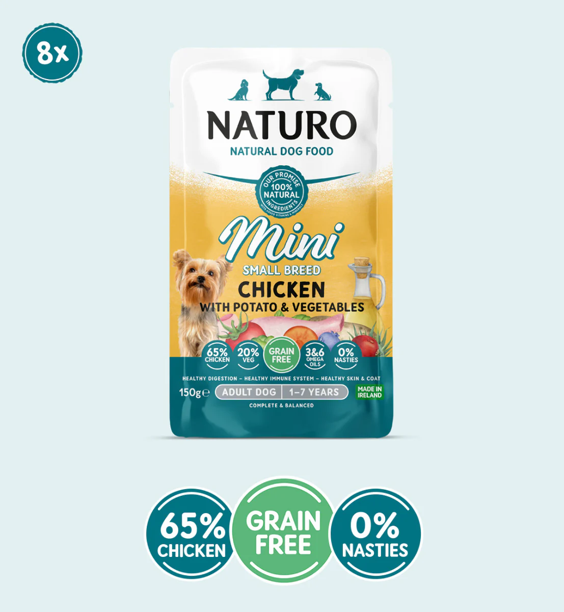 Adult Mini Dog Chicken with Potato and Vegetables  – Grain Free Dog Food | 150g Pouches x 8