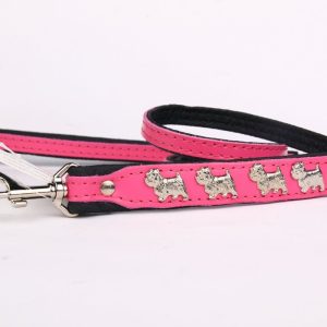 Leren hondenriem Westie roze