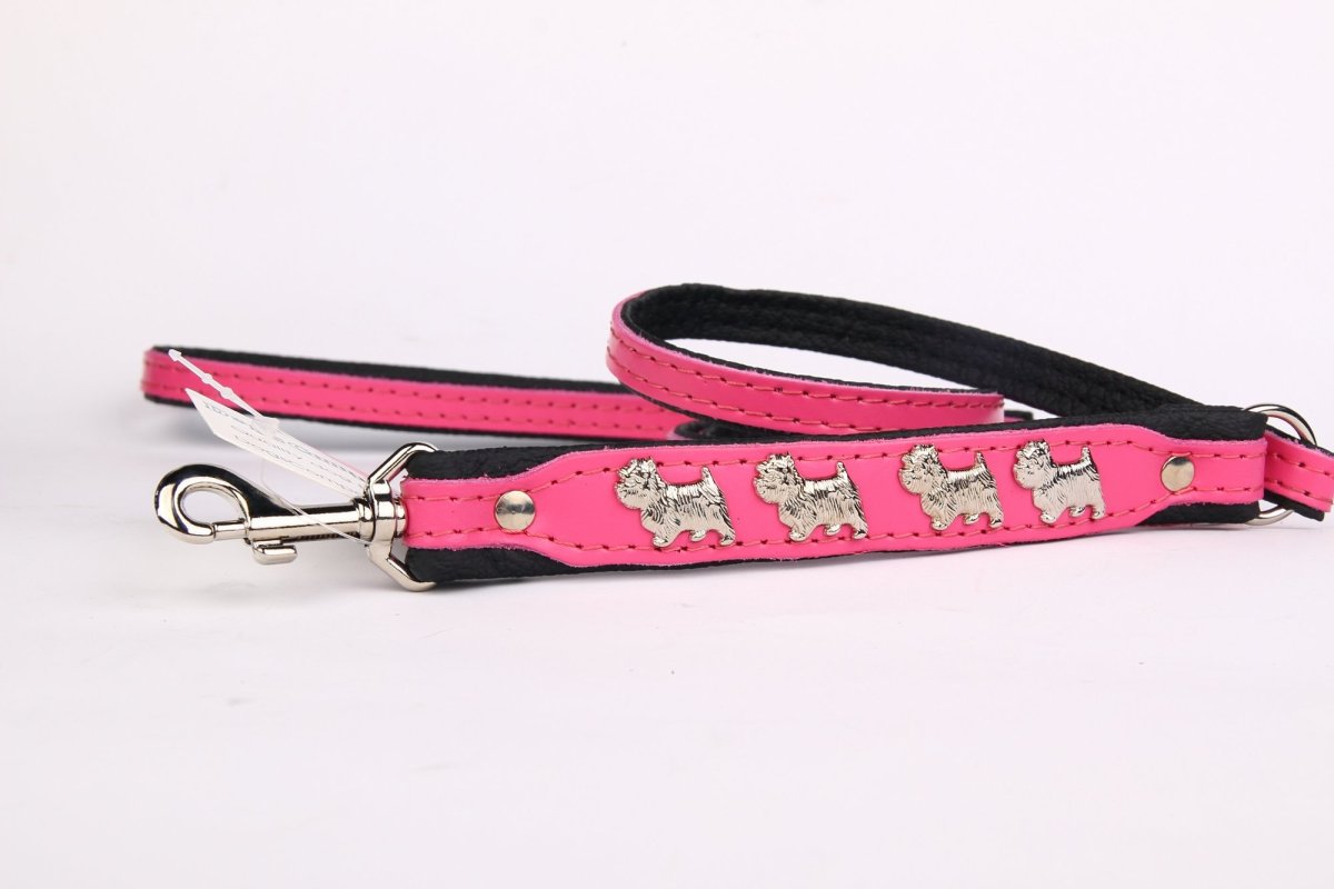 Leren hondenriem Westie roze
