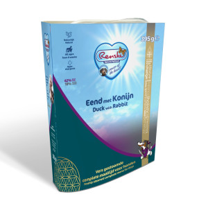 Renske vers gestoomd eend met konijn hypoallergeen natvoer hond (kuip) 2 trays (20 x 395 g)